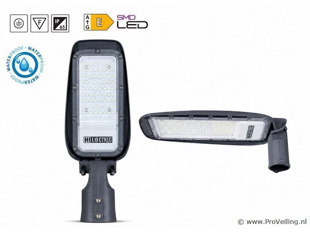 10 x led straatlamp 30w – 6400k koud wit - grijs – ip65 – florida-30 - afbeelding 1 van  5