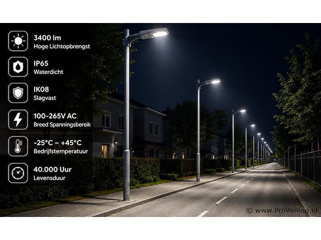 10 x led straatlamp 30w – 6400k koud wit - grijs – ip65 – florida-30 - afbeelding 3 van  5