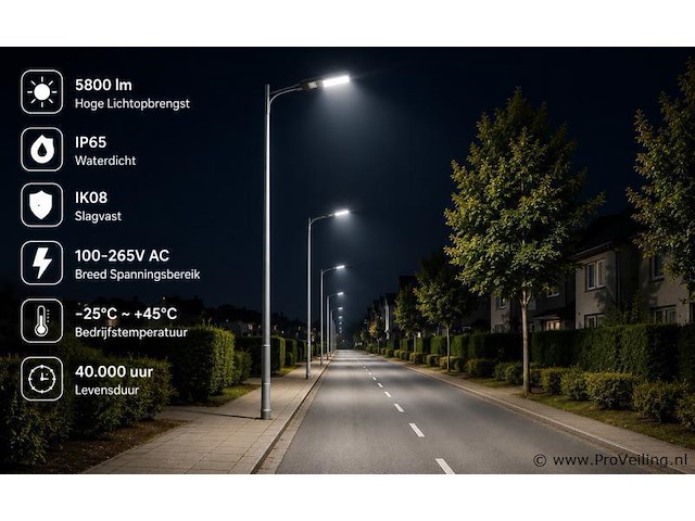 10 x led straatlamp 50w – 6400k koud wit - grijs – ip65 – florida-50 - afbeelding 3 van  5