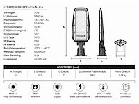 10 x led straatlamp 50w – 6400k koud wit - grijs – ip65 – florida-50 - afbeelding 4 van  5