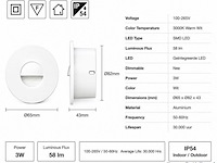 10 x led trapverlichting 3w – 3000k warm wit - rond – wit – ip54 – icon-r - afbeelding 4 van  5