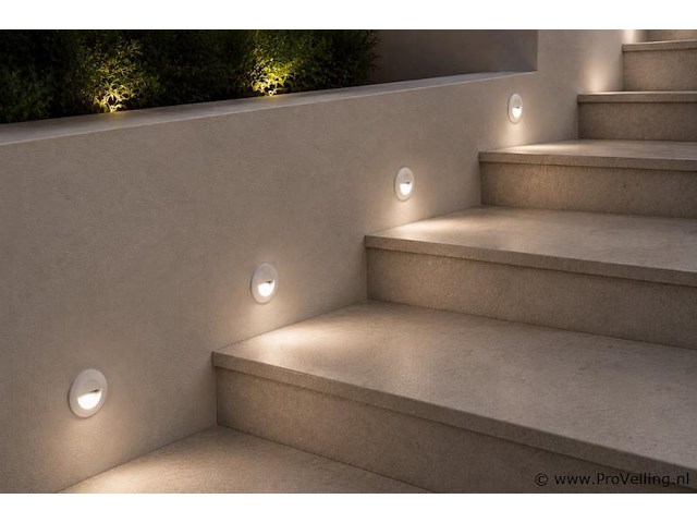 10 x led trapverlichting 3w – 3000k warm wit - rond – wit – ip54 – icon-r - afbeelding 1 van  5