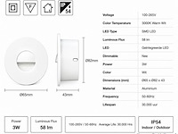 10 x led trapverlichting 3w – 3000k warm wit - rond – wit – ip54 – icon-r - afbeelding 4 van  5
