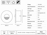 10 x led trapverlichting 3w – 3000k warm wit - rond – zwart – ip54 – icon-r - afbeelding 4 van  5