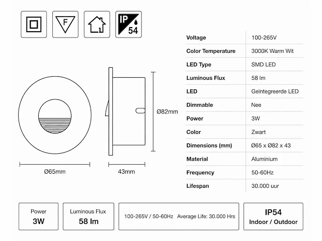 10 x led trapverlichting 3w – 3000k warm wit - rond – zwart – ip54 – icon-r - afbeelding 4 van  5