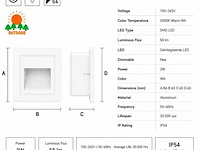 10 x led trapverlichting 3w – 3000k warm wit - vierkant – wit – ip54 – icon-s - afbeelding 4 van  5