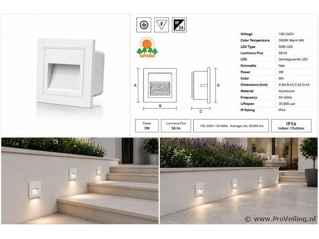 10 x led trapverlichting 3w – 3000k warm wit - vierkant – wit – ip54 – icon-s - afbeelding 5 van  5