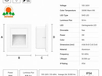 10 x led trapverlichting 3w – 3000k warm wit - vierkant – wit – ip54 – icon-s - afbeelding 4 van  5