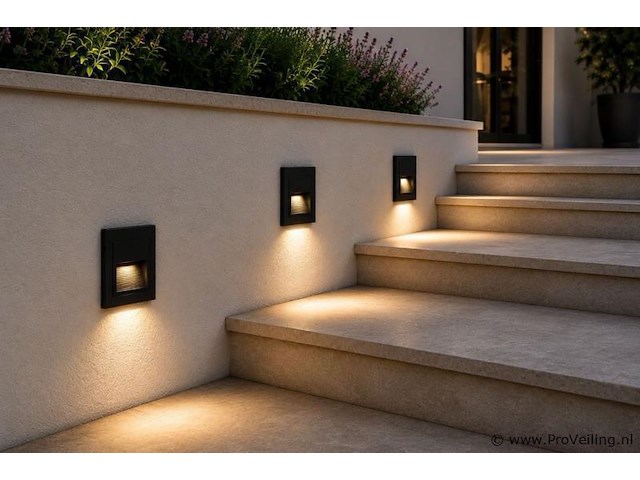 10 x led trapverlichting 3w – 3000k warm wit - vierkant – zwart – ip54 – icon-s - afbeelding 3 van  5
