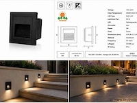 10 x led trapverlichting 3w – 3000k warm wit - vierkant – zwart – ip54 – icon-s - afbeelding 5 van  5