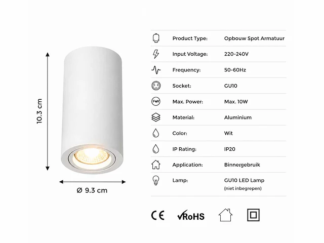 10 x opbouw spot armatuur – gu10 – wit – ip20 – frezya-r - afbeelding 2 van  5