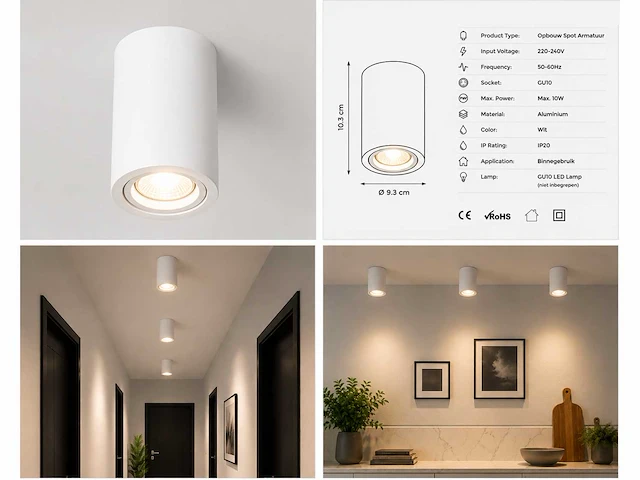 10 x opbouw spot armatuur – gu10 – wit – ip20 – frezya-r - afbeelding 4 van  5