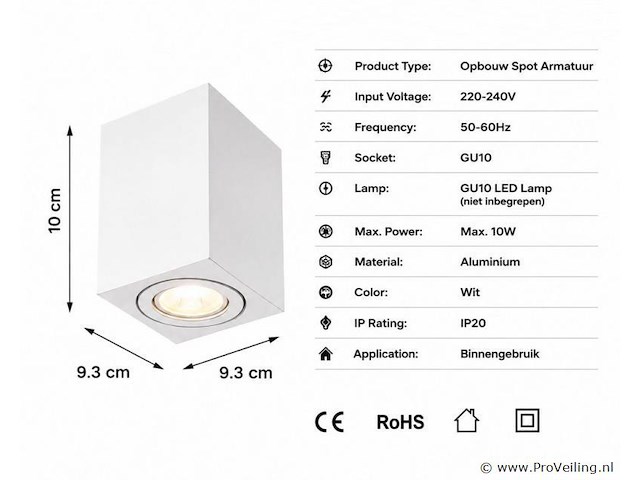10 x opbouw spot armatuur – gu10 – wit – ip20 – frezya-s - afbeelding 4 van  5