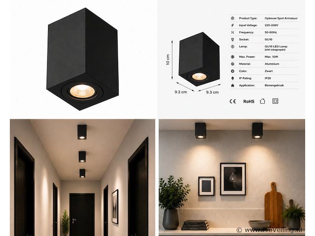 10 x opbouw spot armatuur – gu10 – zwart – ip20 – frezya-s - afbeelding 5 van  5