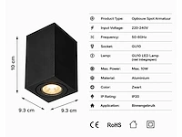10 x opbouw spot armatuur – gu10 – zwart – ip20 – frezya-s - afbeelding 4 van  5