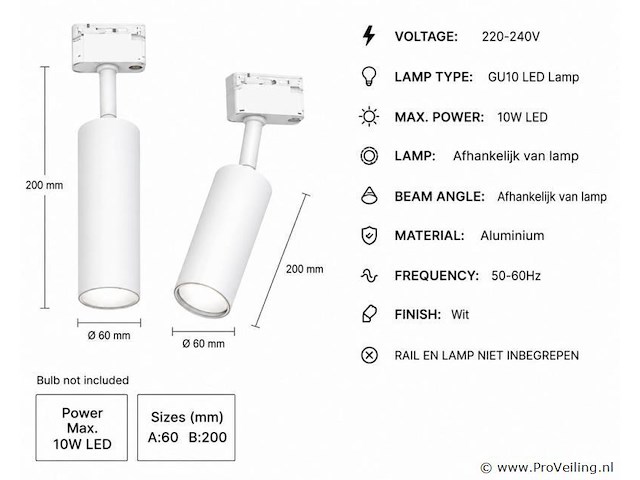 10 x rail spot armatuur – gu10 – wit – ip20 – londra-g - afbeelding 4 van  5