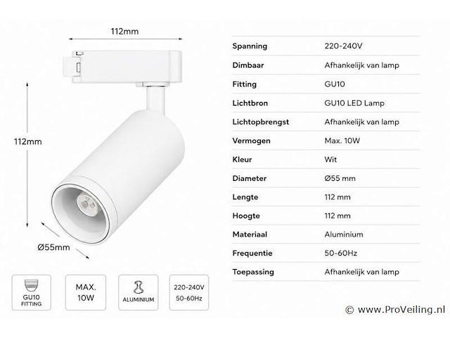 10 x rail spot armatuur – gu10 – wit – ip20 – versay - afbeelding 3 van  5