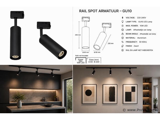10 x rail spot armatuur – gu10 – zwart – ip20 – londra-g - afbeelding 5 van  5