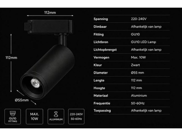 10 x rail spot armatuur – gu10 – zwart – ip20 – versay - afbeelding 4 van  5