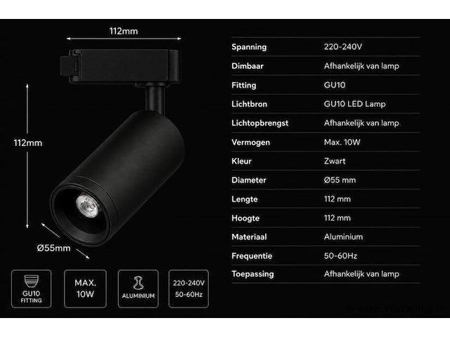 10 x rail spot armatuur – gu10 – zwart – ip20 – versay - afbeelding 4 van  5