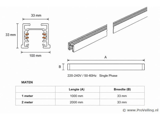 10 x railverlichting track – 1 fase – 2 meter – wit - lighting track - afbeelding 2 van  5