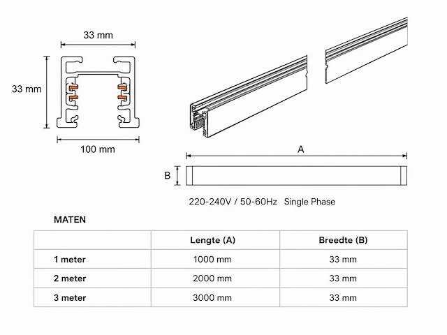 10 x railverlichting track – 1 fase – 3 meter – wit - lighting track - afbeelding 2 van  5