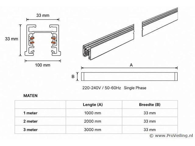 10 x railverlichting track – 1 fase – 3 meter – zwart - lighting track - afbeelding 2 van  5