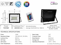 10 x rgb led floodlight 100w - zwart – ip65 – remix-100 - afbeelding 4 van  5