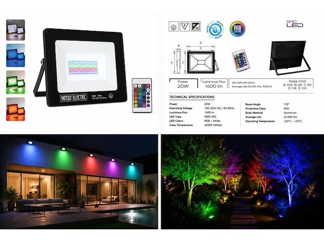 10 x rgb led floodlight 20w - zwart – ip65 – remix-20 - afbeelding 5 van  5