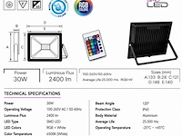 10 x rgb led floodlight 30w - zwart – ip65 – remix-30 - afbeelding 4 van  5
