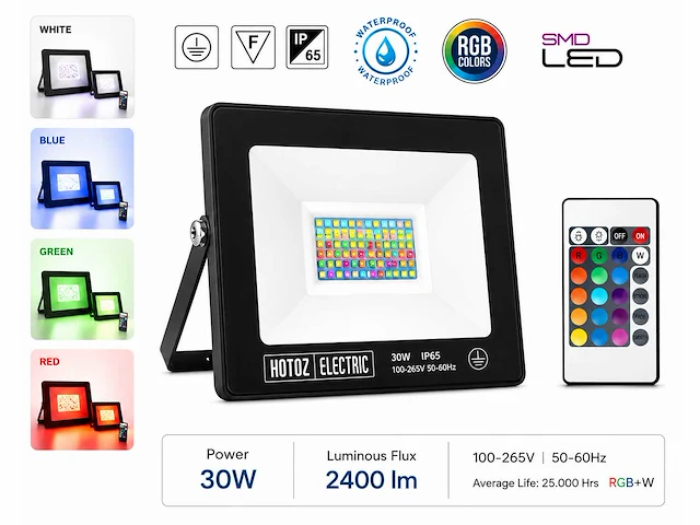 10 x rgb led floodlight 30w - zwart – ip65 – remix-30 - afbeelding 1 van  5