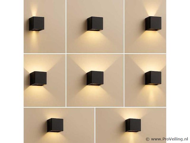 10 x wandlamp – tweerichtings led – kubus – 2 x 5w – zwart - afbeelding 1 van  5