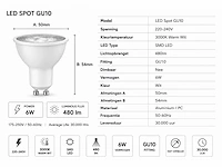 100 x led spot gu10 – 6w – 3000k warm wit – ip20 - afbeelding 3 van  4
