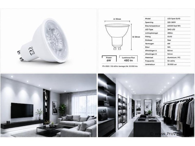 100 x led spot gu10 – 6w – 6400k koud wit – ip20 - afbeelding 4 van  4