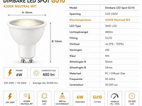 100 x led spot gu10 – 6w – dimbaar – 4200k neutraal wit – ip20 - afbeelding 3 van  4