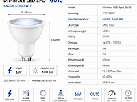 100 x led spot gu10 – 6w – dimbaar – 6400k koud wit – ip20 - afbeelding 3 van  4