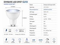 100 x led spot gu10 – 6w – dimbaar – 6400k koud wit – ip20 - afbeelding 3 van  4