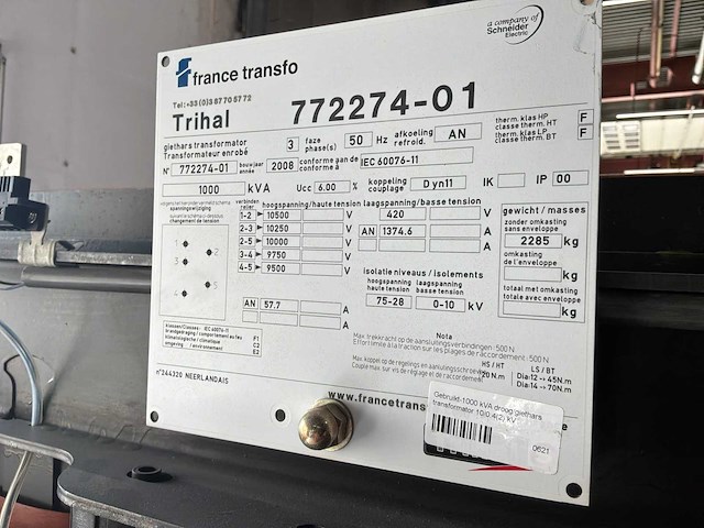 1000 kva france transfo transformator 20.000/420 volt dry type - afbeelding 3 van  11
