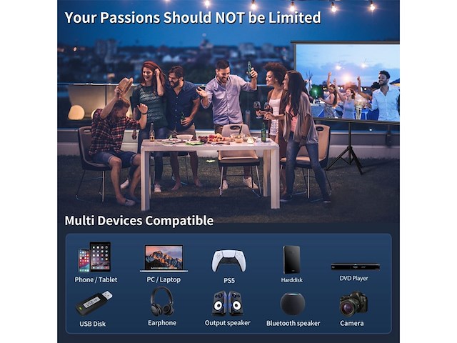 1080p beamer, wifi bluetooth met dolby 4k - afbeelding 3 van  4