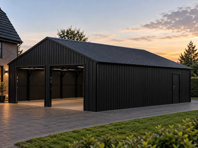 10x7,6x3,76 m zwart garage/loods compleet met wand- en dakpanelen - afbeelding 1 van  4