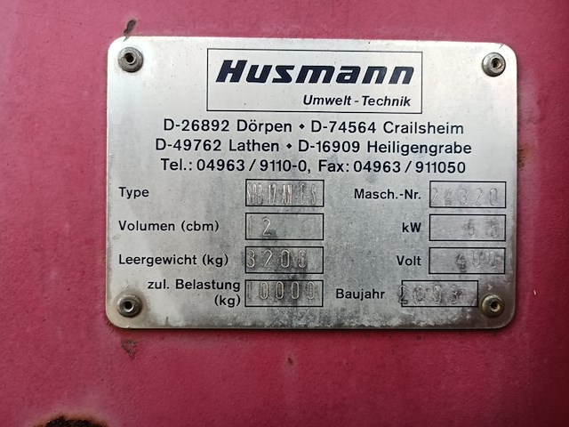 12 m³ haakarm afzet perscontainer, husmann, spb 12an-e-s, 2003 - afbeelding 8 van  9