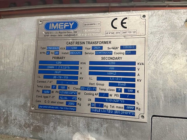 1250 kva imefy transformator 25.000/400 volt dry type - afbeelding 3 van  11