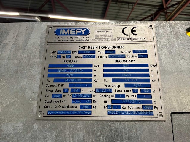 1250 kva imefy transformator 25.000/400 volt dry type - afbeelding 4 van  12