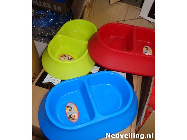 12x dieren voederbak 34x21cm met 2 vakken - afbeelding 1 van  3