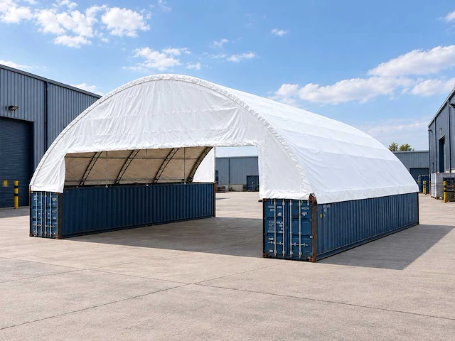 12x18x4,5 m opslagtent/opslagshelter tussen 2 containers - afbeelding 1 van  4