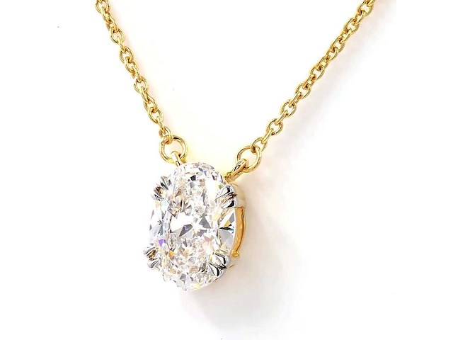 14 karaat geelgouden ketting met 3,00 ct. diamant - afbeelding 1 van  2