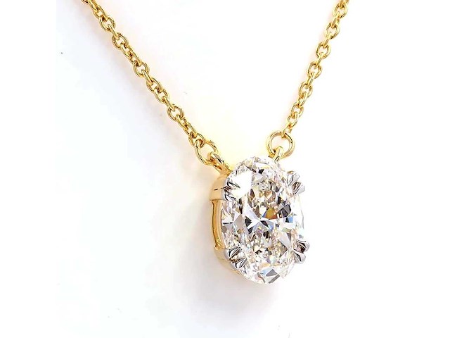 14 karaat geelgouden ketting met 3,00 ct. diamant - afbeelding 3 van  7