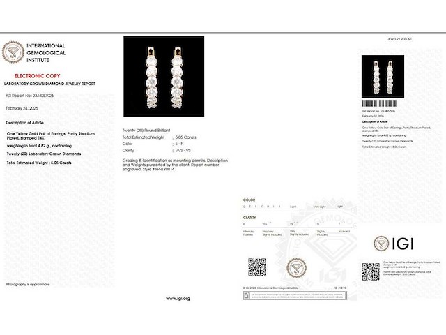 14 karaat geelgouden oorringen met 5,05 ct. diamant - afbeelding 2 van  6