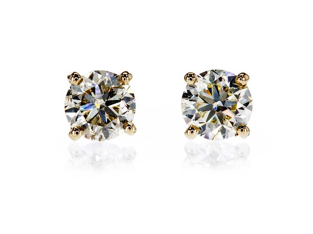 14 karaat geelgouden oorstekers met 1,44 ct. natuurlijke diamant - afbeelding 1 van  7