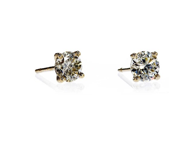 14 karaat geelgouden oorstekers met 1,44 ct. natuurlijke diamant - afbeelding 4 van  7